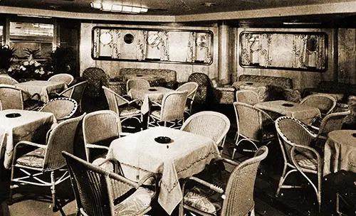 Tourist Class Winter Garden Lounge on the RMS Queen Mary.