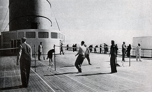 Group of Tourist Class Passengers Enjoy a Game of Deck Tennis.