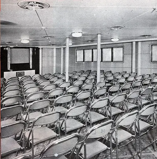 Tourist Class Theatre on the RMS Mauretania - Complete with Folding Chairs.