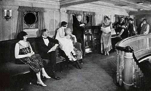 Passengers Enjoy an Informal Evening in the Music Room.