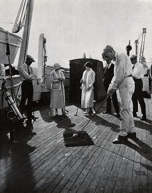 Passenger Golfing on an Ocean Liner.