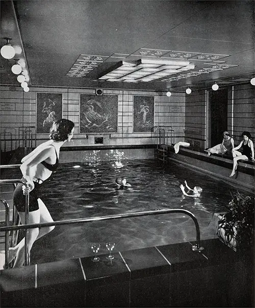 Female Passengers Enjoying the Tourist Class Swimming Pool on the SS Europa.