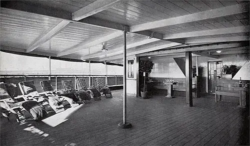 Tourist Class Enclosed Promenade Deck on the SS Hansa.