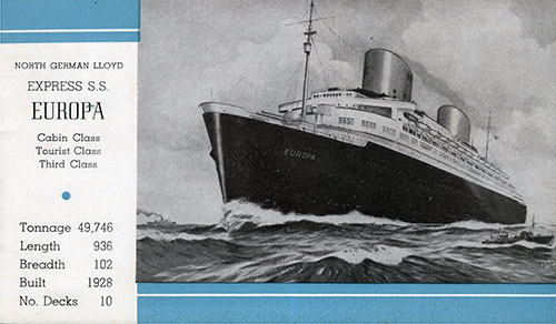 NORTH GERMAN LLOYD EXPRESS S.S. EUROPA