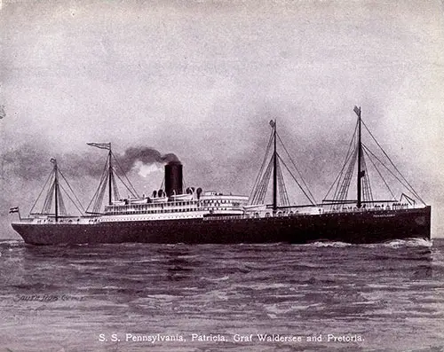 SS Pennsylvania, SS Patricia, SS Graf Waldersee and SS Pretoria at Sea.