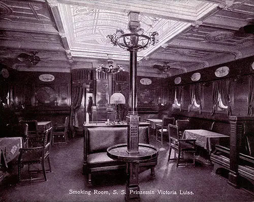 Smoking Room on the SS Prinzessin Victoria Luise of the Hamburg-American Line circa 1905.