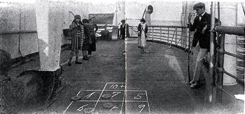 Passengers Play a Game of Shuffleboard on Deck.