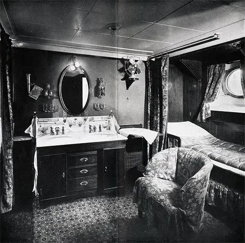First Class Stateroom for Two, Partial View -- Commodious and Comfortable.