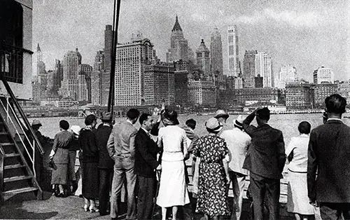 Passengers View the New York City Skyline.