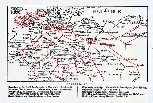 Deutschlandkarte und Nordseekotierung der HAPAG.