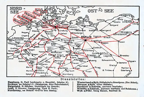 Map of Germany and the North Sea Listing Department of HAPAG.