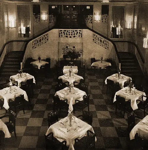 Section of the Second Class Dining Room on the SS Bremen.