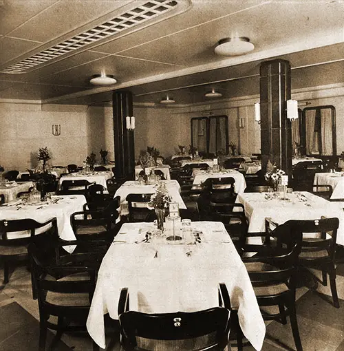 A Section of the Tourist Third Class Dining Room on the SS Bremen.