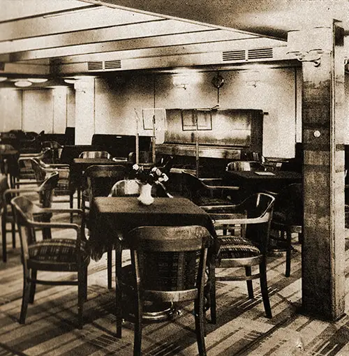 View of the Piano in the Third Class Social Hall on the SS Bremen.