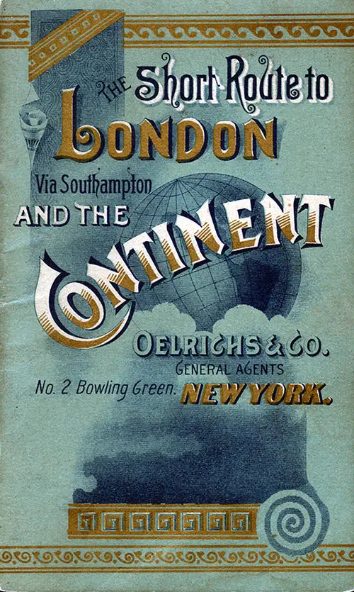 Front Cover of 1889 Brochure from North German Lloyd "Short Route to London via Southampton and the Continent."