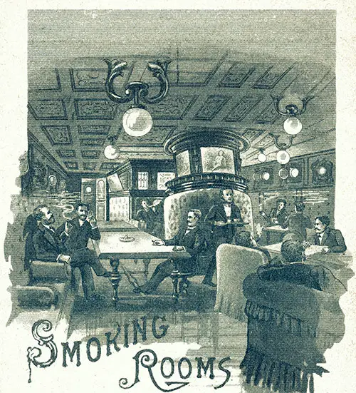 Gentlemen Socializing in the Elegant Smoking Rooms Onboard the Steamers.