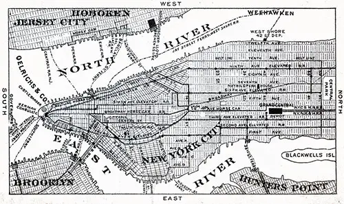 Map of the Norddeutscher Lloyd Pier in Hoboken, NJ.