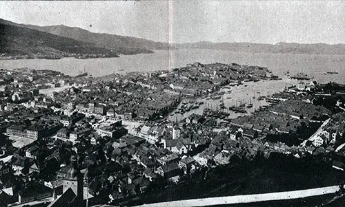 View of the Harbor and City of Bergen, Norway.