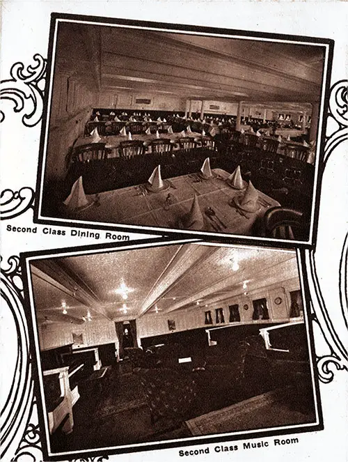 Top: Second Class Dining Room. Bottom: Second Class Music Room.