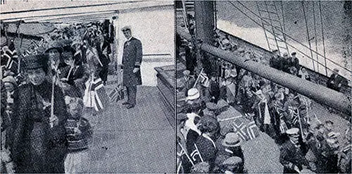 Fasteners on Board. Passengers on Deck Waving Norwegian Flags.