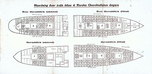 Planritning över 3:dje klass å Norska Amerikalinjens ångare