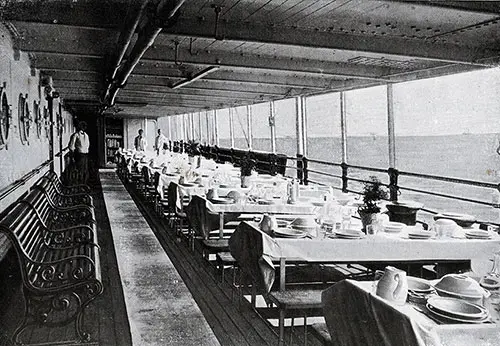 During a Large Part of the Voyage, the Weather Is so Fine That Meals Can Be Served on Deck.