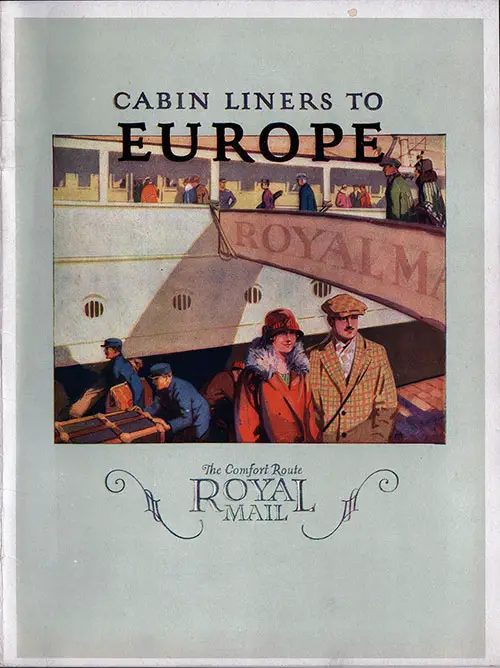 Front Cover of 1923 Brochure "Cabin Liners to Europe" from the Royal Mail Steam Packet Company.