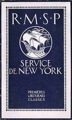 Front Brochure Cover, RMSP New York Service - First and Second Class - 1921.