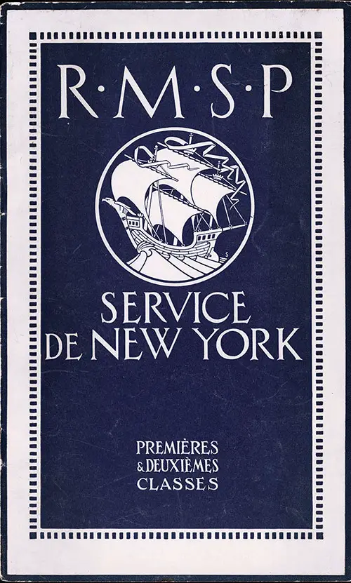 Front Brochure Cover, RMSP New York Service - First and Second Class - 1921.