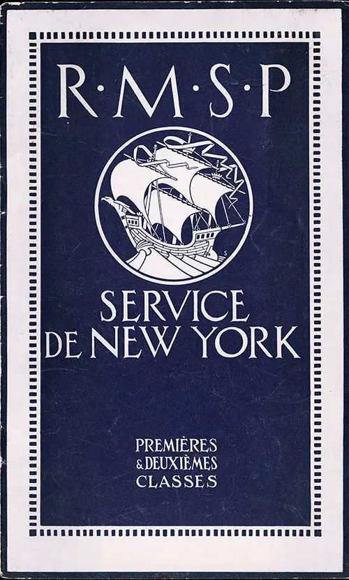 Couverture de la Brochure Avant, Service RMSP New York - Première et Deuxième Classe - 1921.