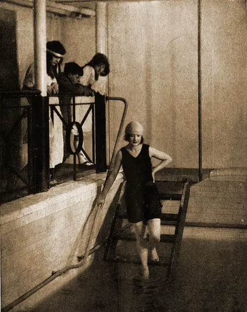 Women Partake in Using the swimming Pool on the Belgenland.