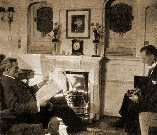 Gentlemen Enjoy a Private Fireside at Sea.