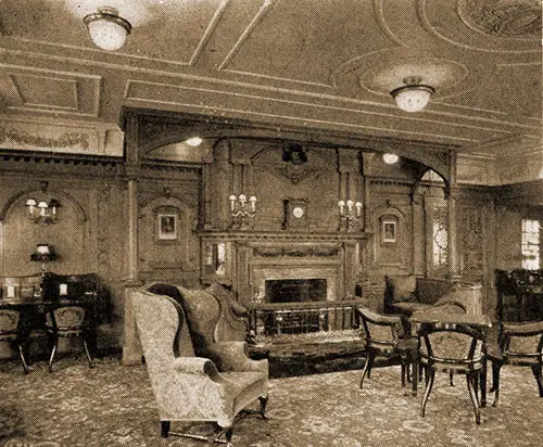 View of First Class Lounge Including Fireplace on the Belgenland.