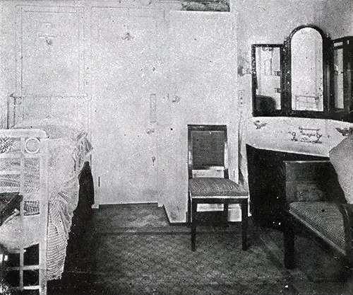Type of Stateroom with a Single Metal Bed.