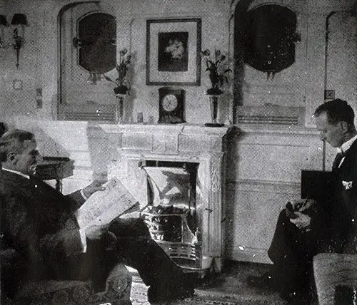 Gentlemen Enjoy a Private Fireside at Sea.