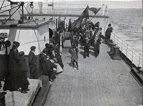 The Ships' Band Plays on the Aft Deck of the SS Scandinavia of the Scandinavian-American Line, 1912.