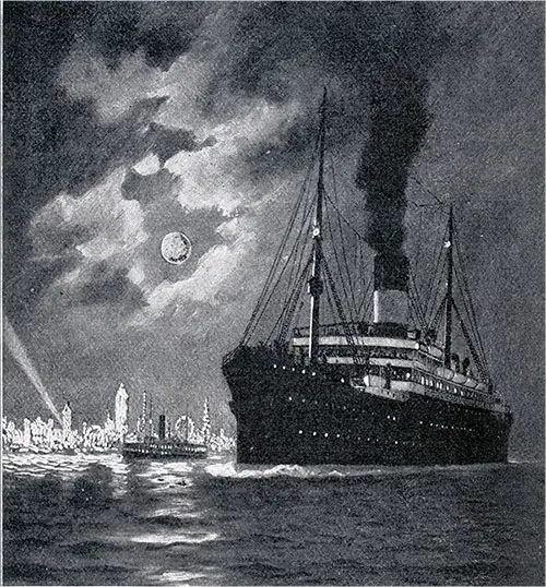 Scandinavian-American Line Steamship Approaching New York.