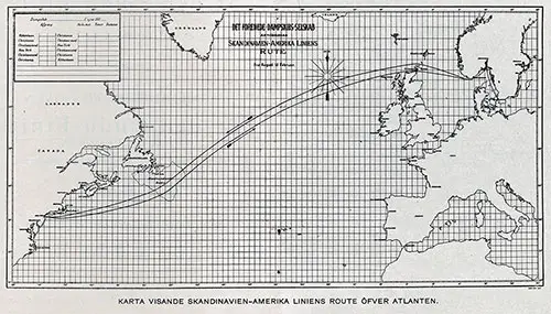 Track Chart Showing the Atlantic Route Taken by the Scandinavian-American Line.