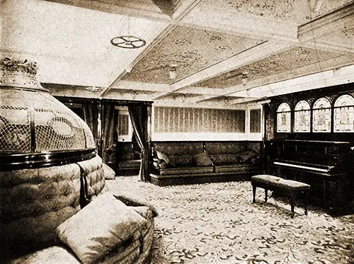 First Cabin Music Room on the SS Oscar II, SS Hellig Olav, and the SS United States.