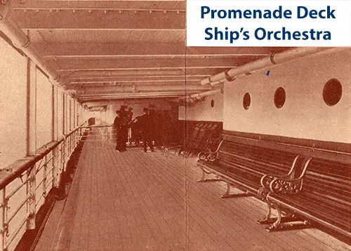 Tourist Third Cabin Promenade Deck with the Ship's Orchestra in the Background.