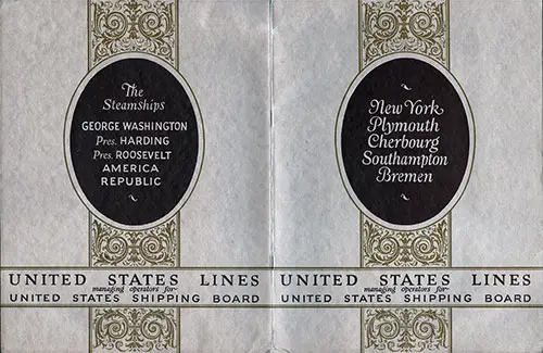 Front Cover of 1924 Brochure from the United States Lines for Travel Between New York and Several European Ports.