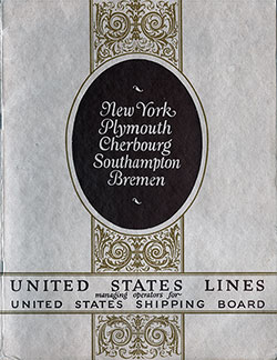 Front Cover of 1924 Brochure from the United States Lines for Travel Between New York and Several European Ports.