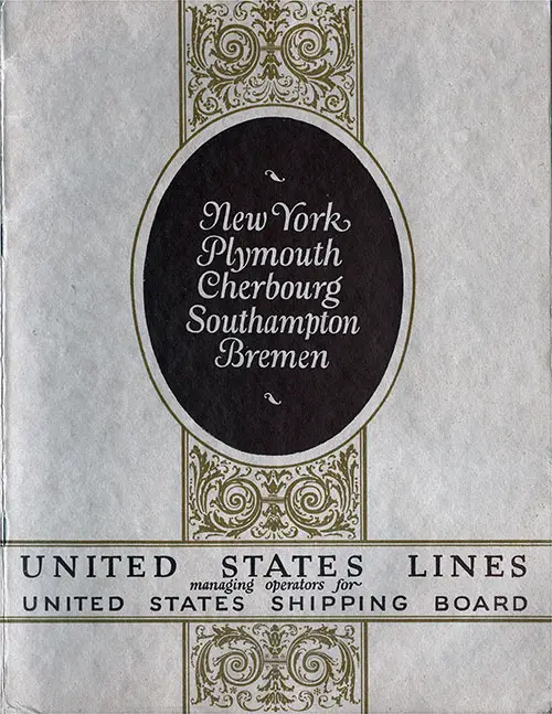 Front Cover of 1924 Brochure from the United States Lines for Travel Between New York and Several European Ports.