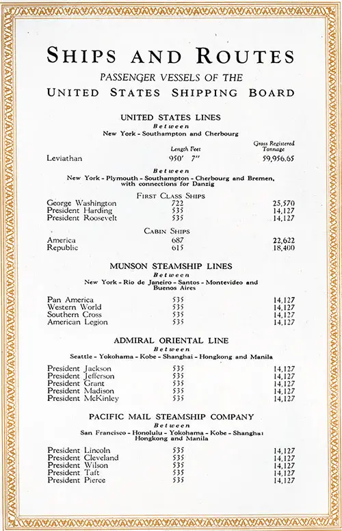 Ships and Routes of the Passenger Vessels of the United States Shipping Boards.