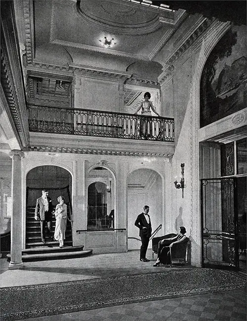 Another View of the Lobby on "B" Deck. Note the Great Height and Spaciousness.