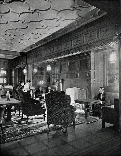 A View of the Smoking Room Showing the Fireplace.