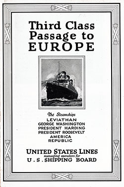 Front Brochure Cover, Third Class Passage to Europe - 1923