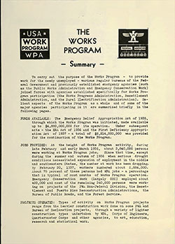 Page 1 of Brochure from The Works Program -- USA Work Program WPA -- Federal Agencies Progects Summary, September 1937.