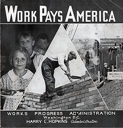 Artwork from Front Cover of Works Pays America, a Flyer from the Works Progress Administration, 1937.