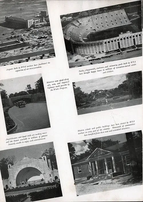 WPA Projects Including Airports, Parks, Playgrounds, Stadiums, and Swimming Pools, Highways, Amphitheaters, and Band Shells, and Modern Schools and Public Buildings.